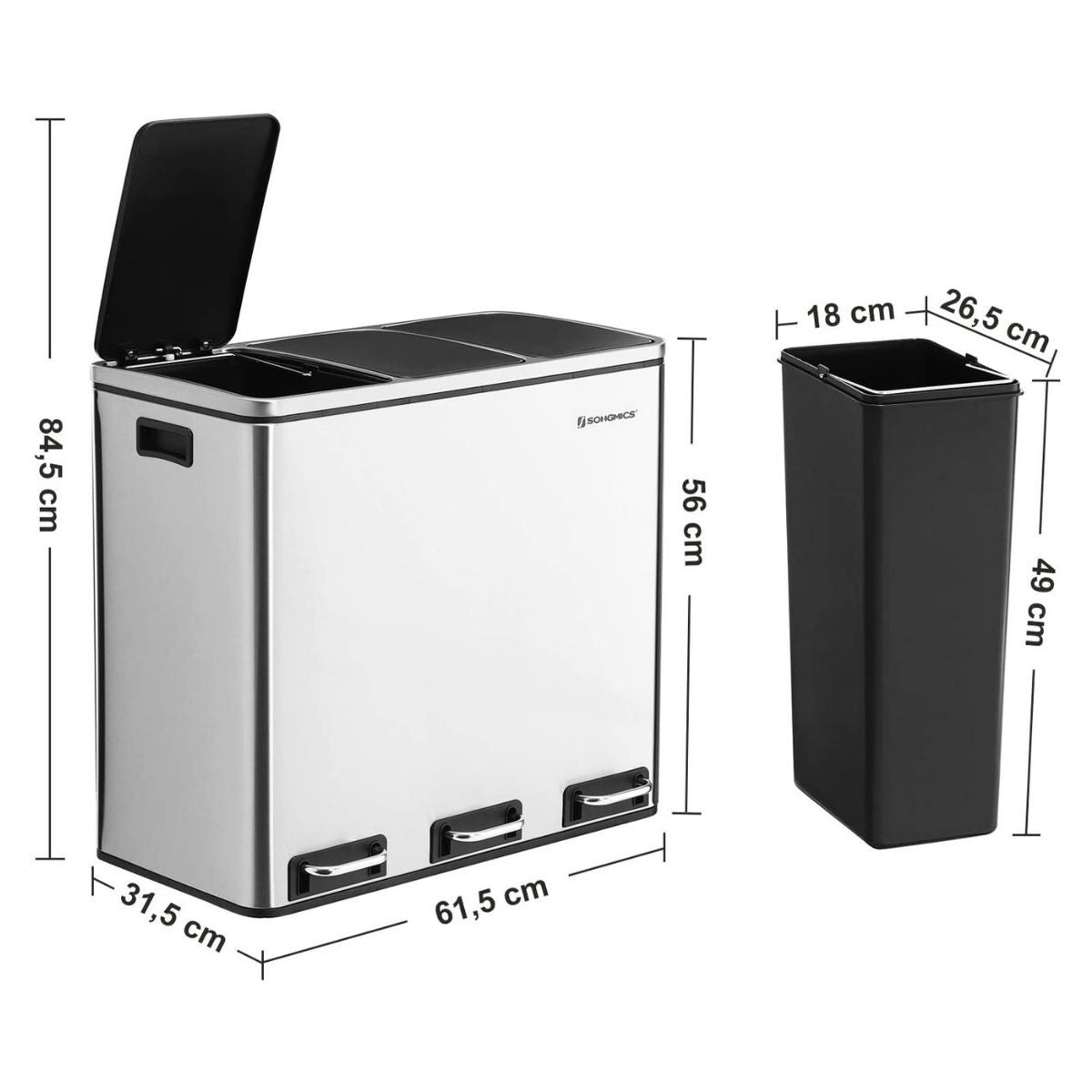 Poubelle de tri 3 bacs de 18L à pédales Calicosy - Mathon - 5