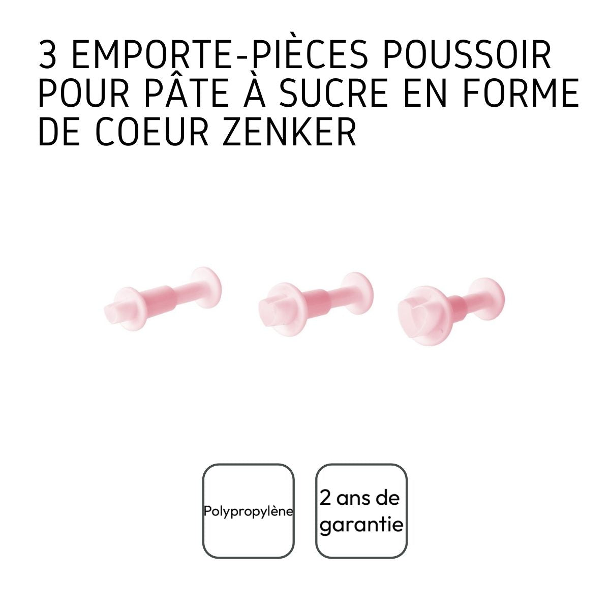 Lot de 3 emporte-pièces cœur à poussoir pour pâte à sucre Zenker Candy Zenker - Mathon - 4