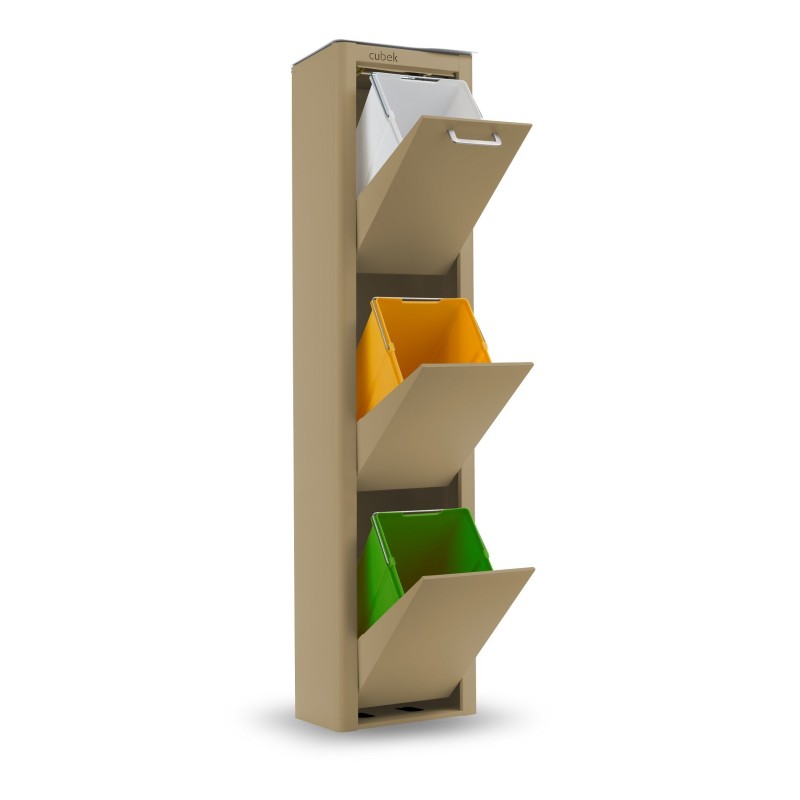 Poubelle cuisine de tri sélectif CUBEK, 3 compartiments de 20 litres, Couleur Sable Don Hierro - Mathon - 3