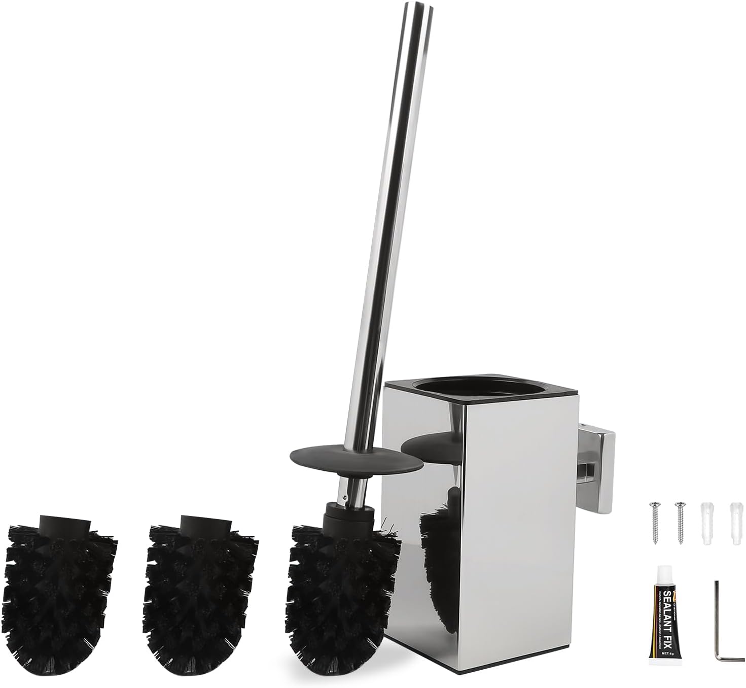 Brosse WC Carrée Chrome avec 2 Recharges et Support Vendos85 - Mathon