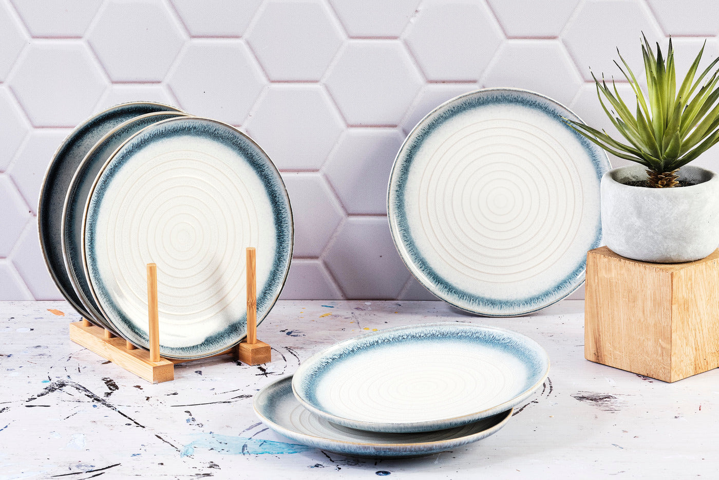 Lot de 6 assiettes à dessert en grès bleu D21.5 Björn - Mathon - 2