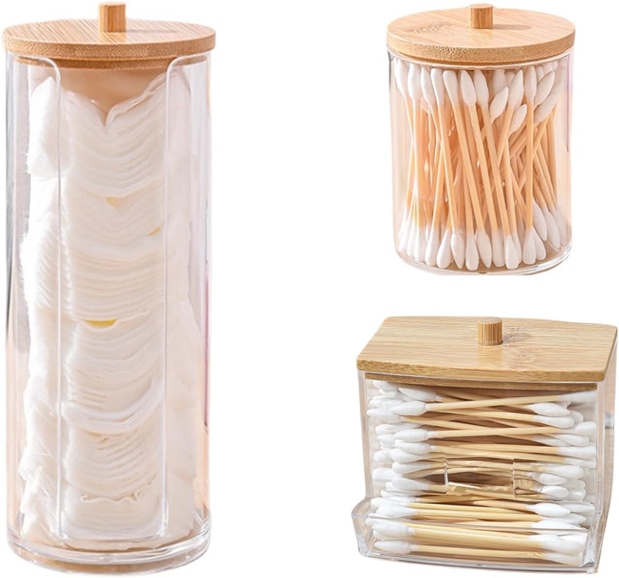 Set Boîtes Coton Tiges Transparent avec Couvercles Bambou Vendos85 - Mathon