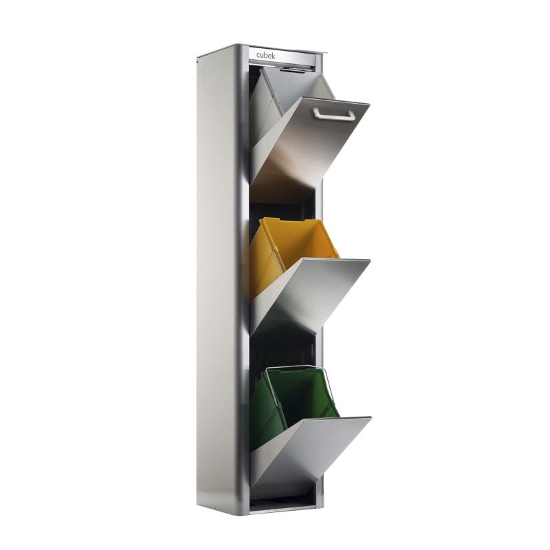 Poubelle de tri sélectif cubek en acier inoxydable. 3 compartiments de 20 litres. Don Hierro - Mathon - 1