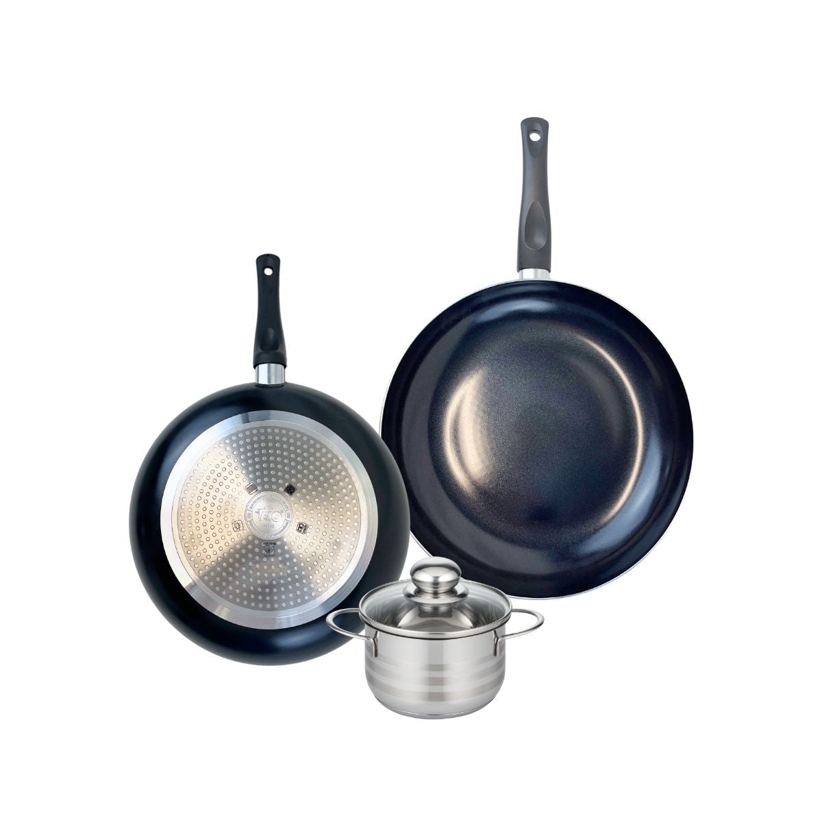 Ensemble de 2 Poêles de cuisson 28 et 32 cm et 1 faitout 14 cm  Prima Brillant Elo - Mathon - 1