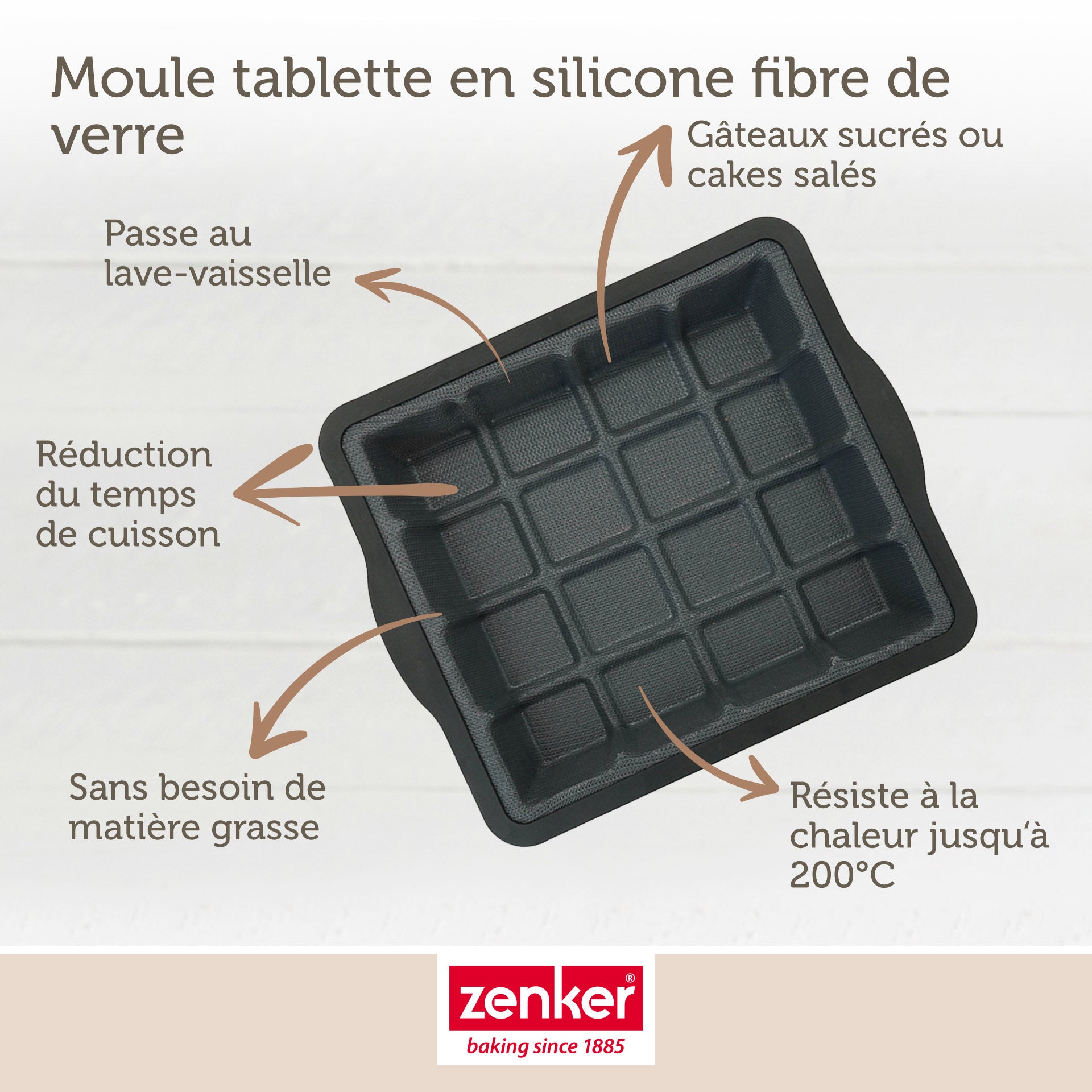 Moule à gâteaux en forme de tablette de chocolat 22 x 24 cm Zenker Silicone fibre de verre Zenker - Mathon - 3