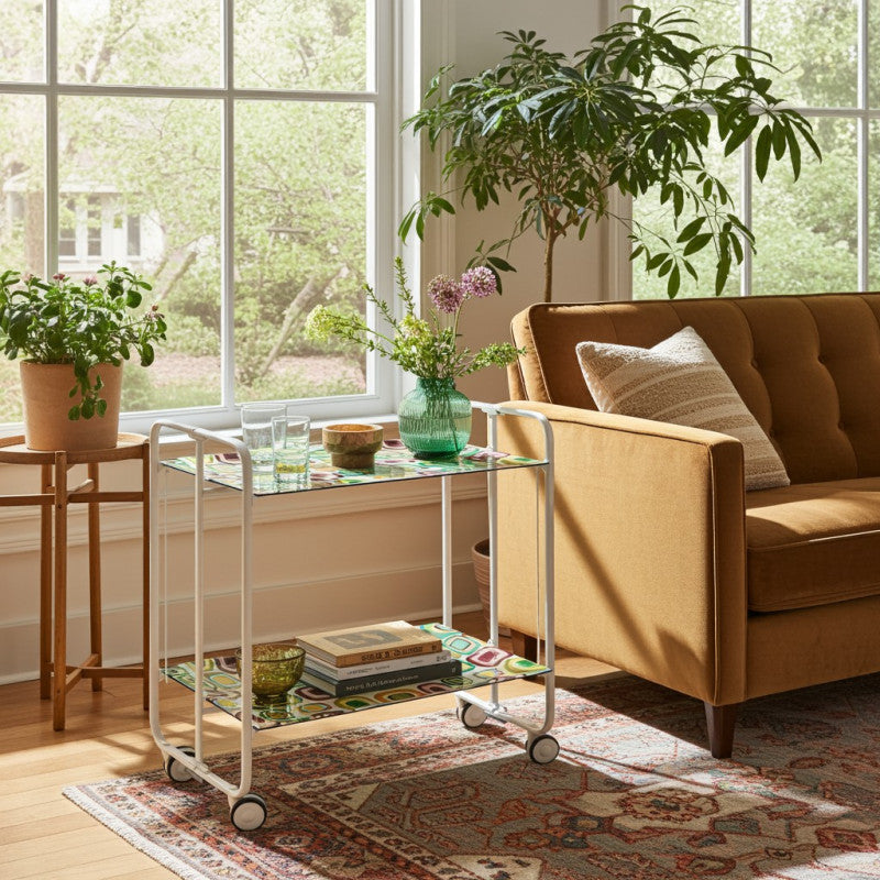 Desserte pliante 2 niveaux avec roulettes – structure blanche, bauhaus Don Hierro - Mathon - 3