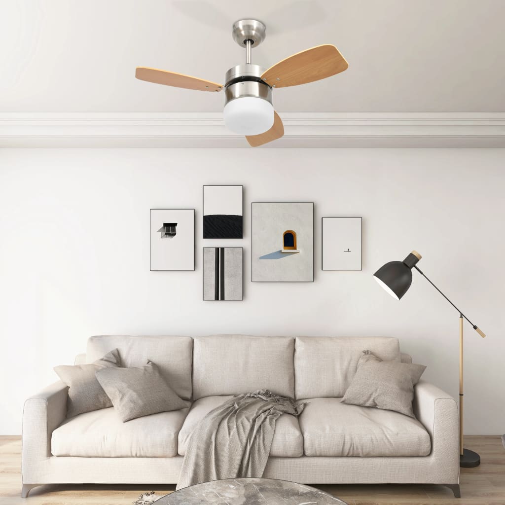 Ventilateur de plafond avec lumière et télécommande 76 cm Marron clair VidaXL - Mathon