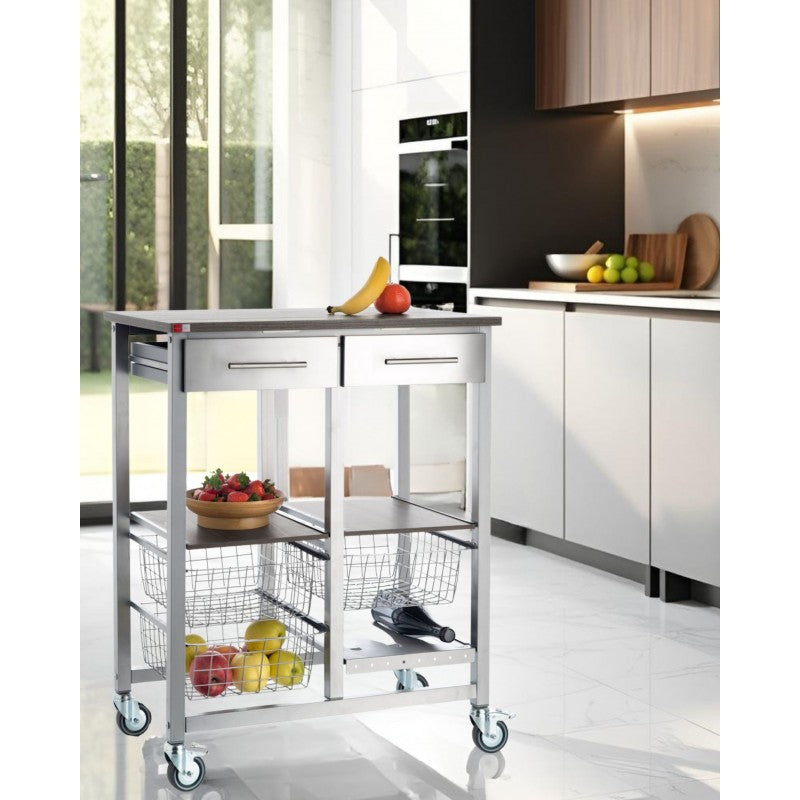 Grande desserte de cuisine, série onda aluminium double Don Hierro - Mathon - 2