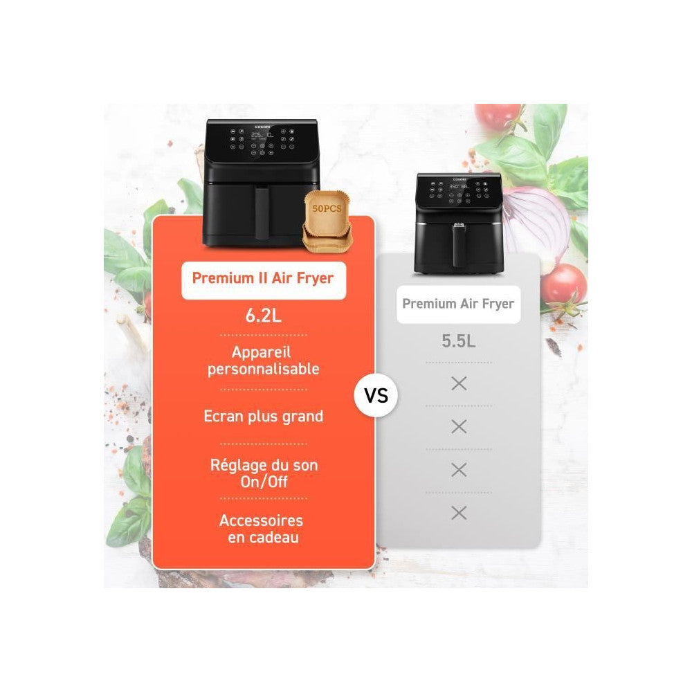 Friteuse Sans Huile -   - Premium Ii Chef Edition - Capacité 6,2 L - 12 Programmes - Pack 50 Papiers Cuisson - 1700 W - No Cosori - Mathon - 3