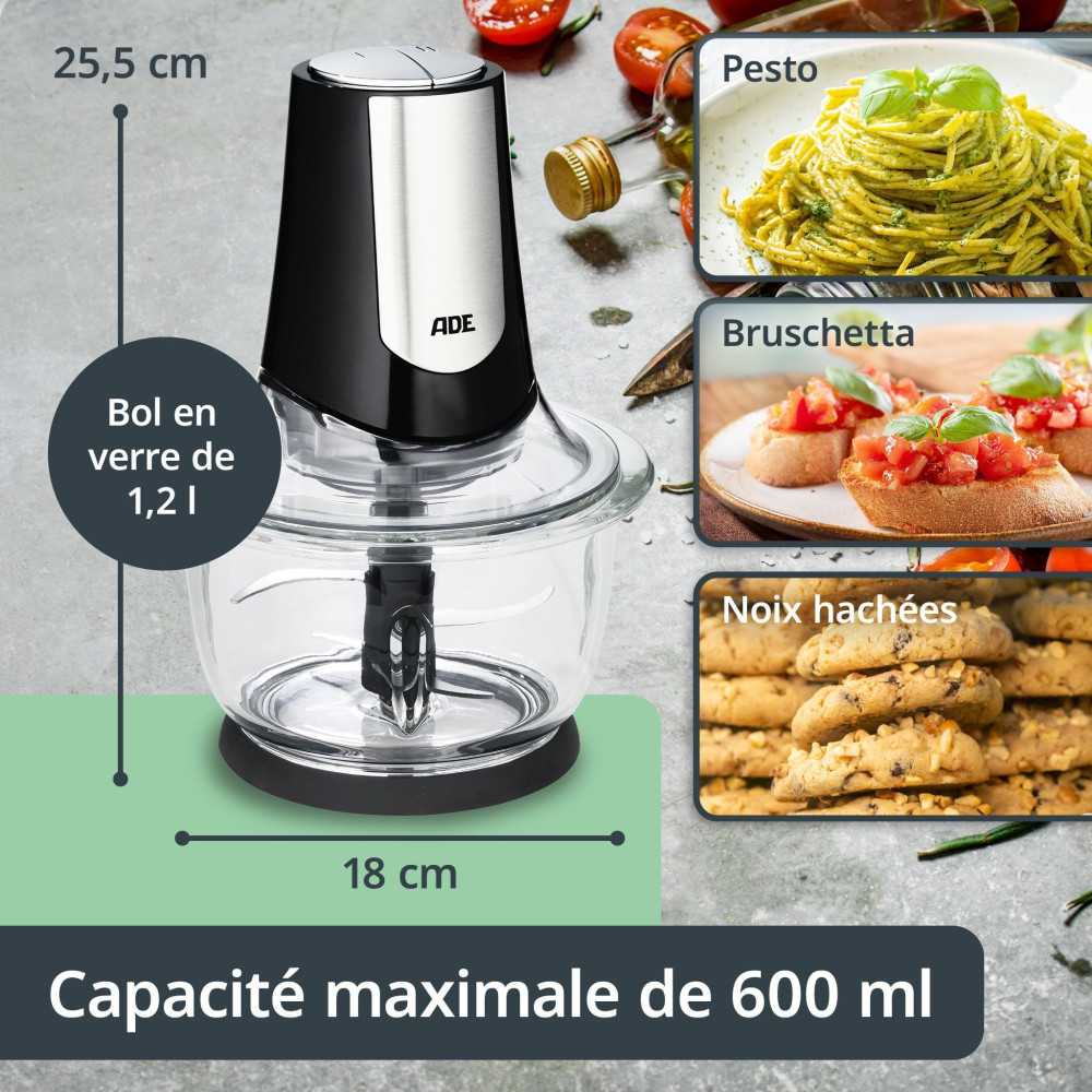 Hachoir Multi électrique - Ade - Kitchen Gadgets - 2 Vitesses - 1,2 L - Noir / Inox ADE - Mathon - 3