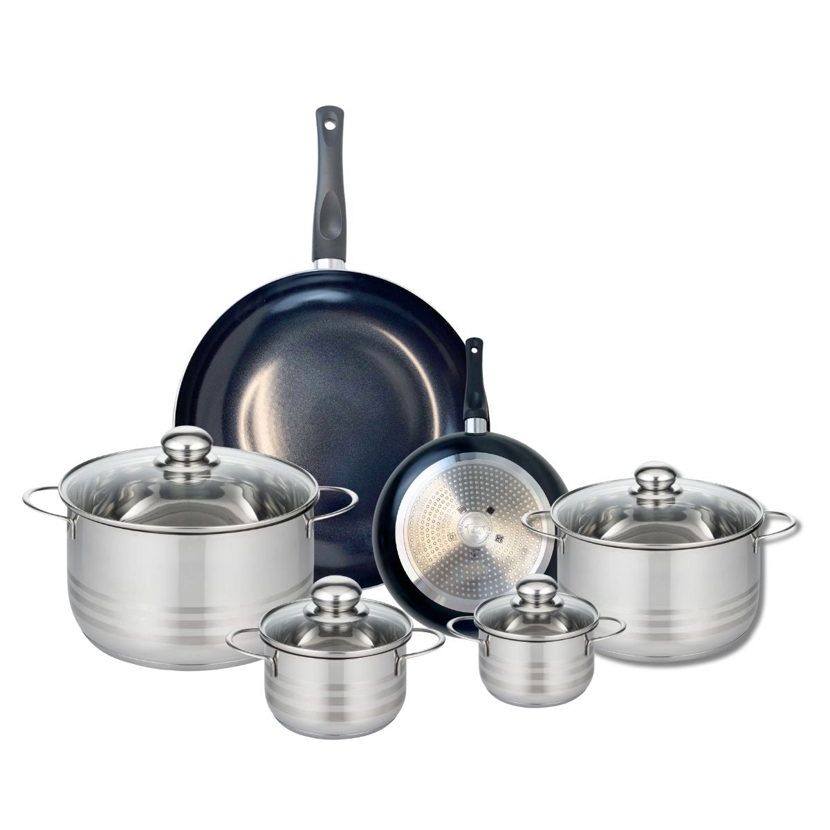 Ensemble de 2 Poêles de cuisson 20 et 32 cm et 4 faitouts 12, 14, 20 et 24 cm  Prima Brillant Elo - Mathon - 1
