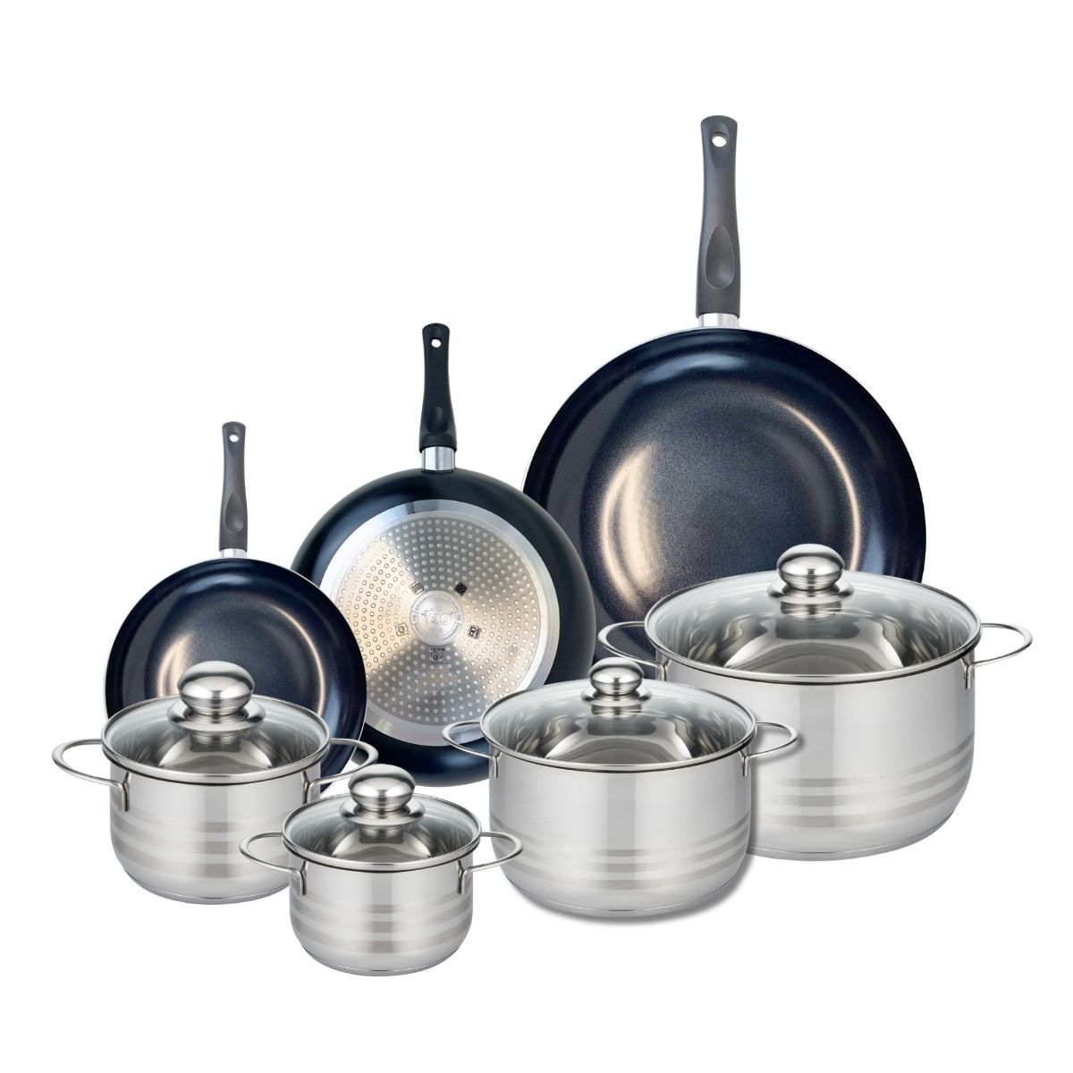 Ensemble de 3 Poêles de cuisson 20, 24 et 32 cm et 4 faitouts 14, 16, 20 et 24 cm  Prima Brillant Elo - Mathon - 1