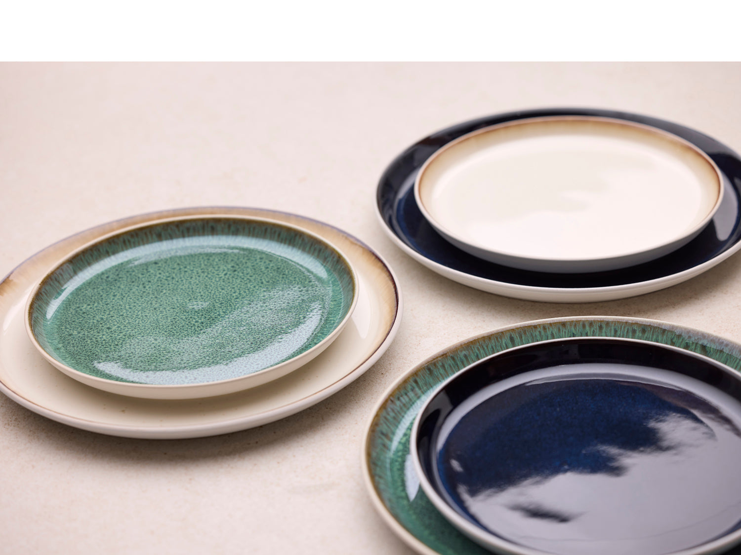 Assiette Gastro en Grès Blanc/Bleu foncé Bitz - Mathon - 5