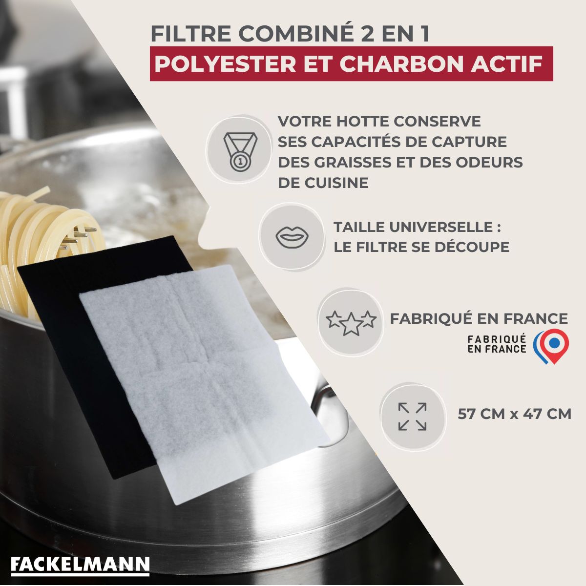 Filtre pour hotte polyester combiné charbon actif 57 x 47 cm  Accessoires pour hotte et friture Fackelmann - Mathon - 3