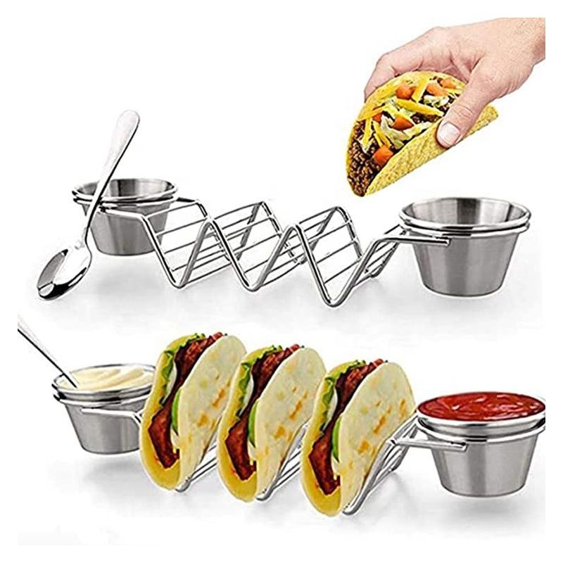 Support à tacos en acier inoxydable avec 2 tasses Herzberg HG04043 Herzberg - Mathon - 3