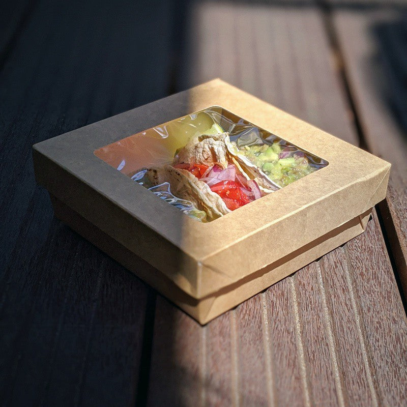 25Pcs - Boite "Kray" carrée carton brun avec couvercle à fenêtre  225x225x80mm 3500ml FirstPack - Mathon - 3