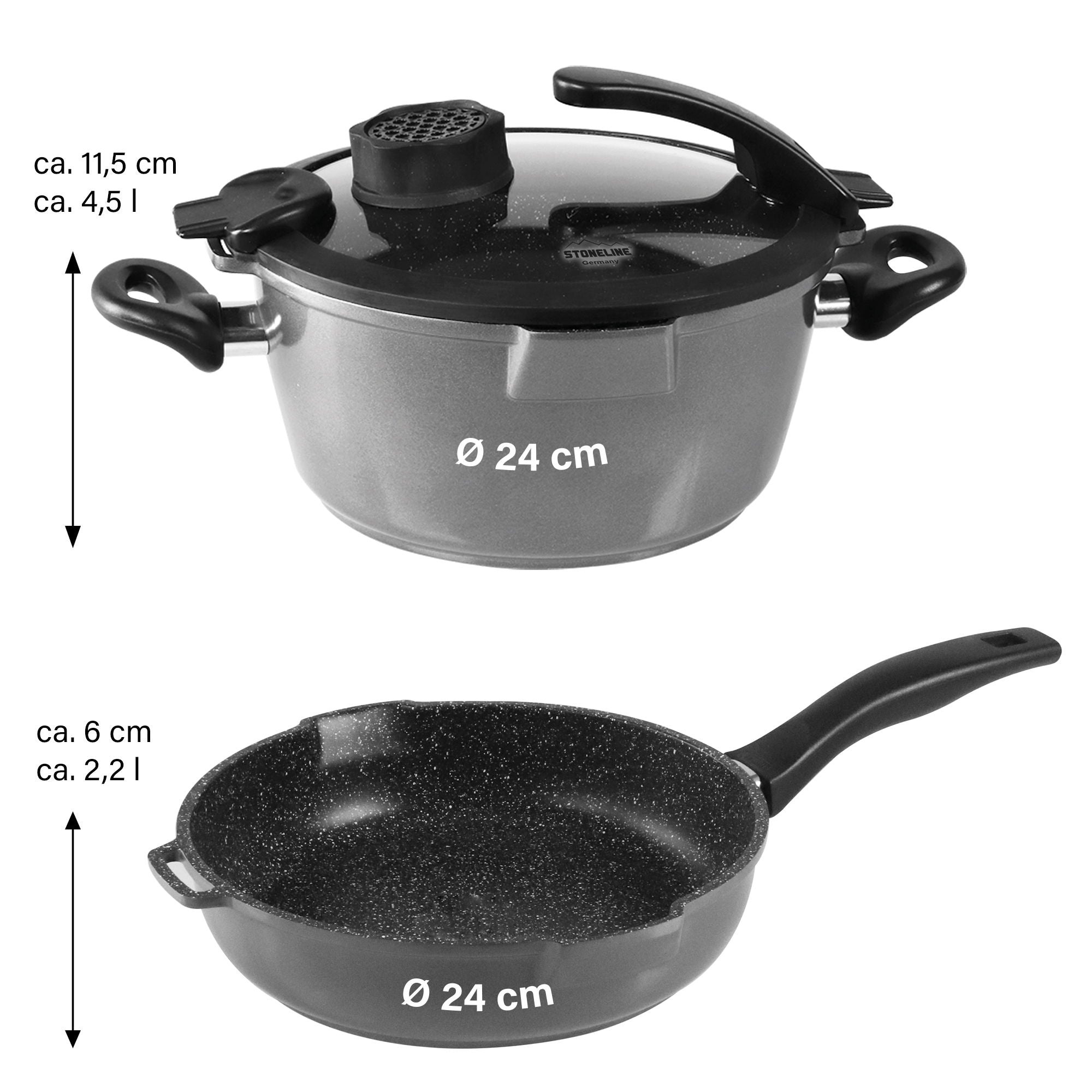 Smell Well set de casseroles, 3 pièces, y compris couvercle en verre avec fonction filtre à odeurs ou fonction arôme Stoneline - Mathon - 3