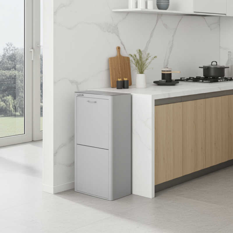 Poubelle cuisine de tri sélectif CUBEK, 4 compartiments de 20 litres, Gris Don Hierro - Mathon - 5