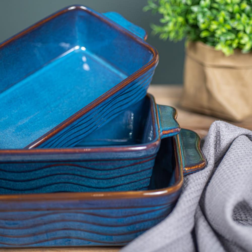 Set de 3 plats à four vague bleu 25, 30 et 36 cm Table passion - Mathon - 4