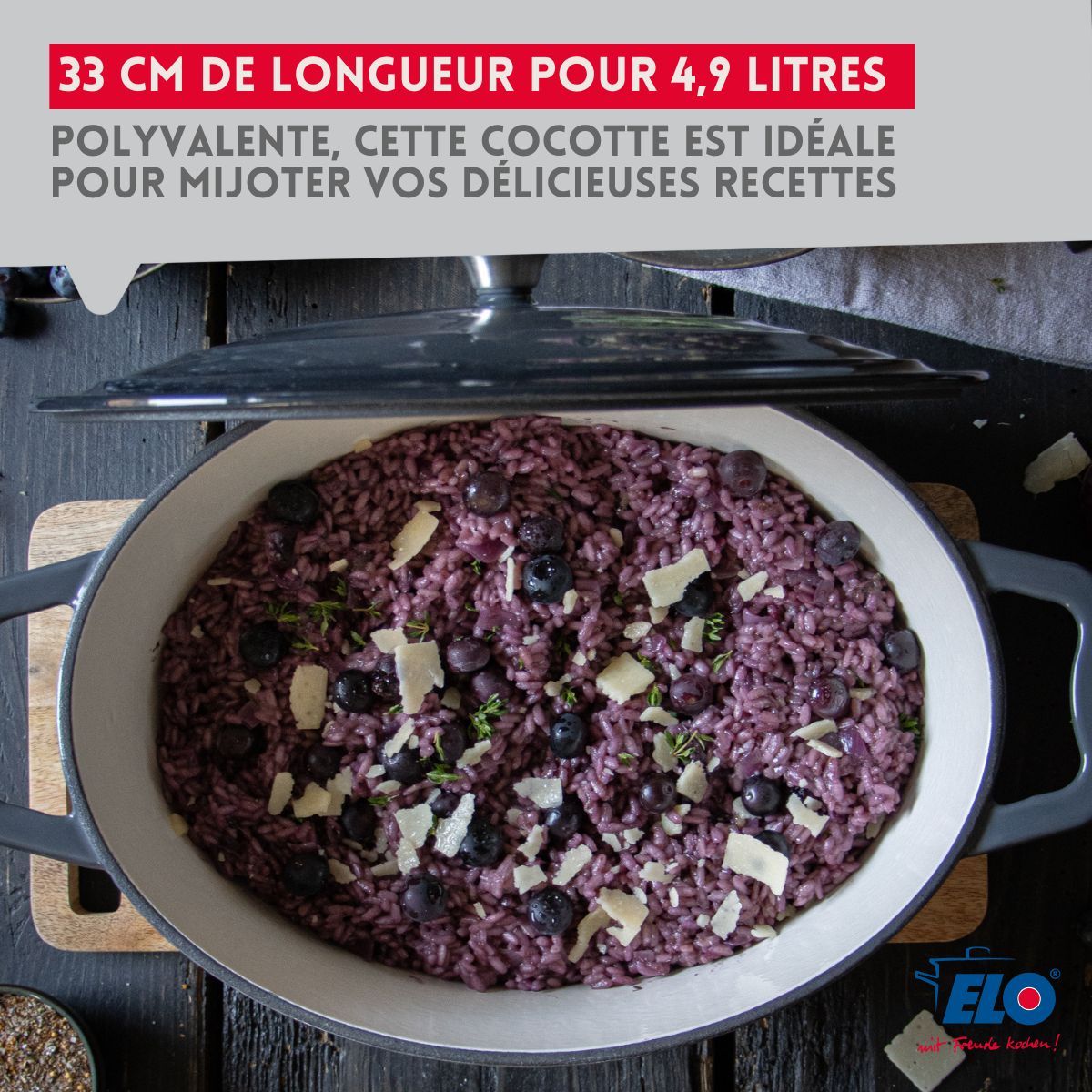 Cocotte ovale en fonte émaillée 33 cm gris classique 5 L Elo - Mathon - 5