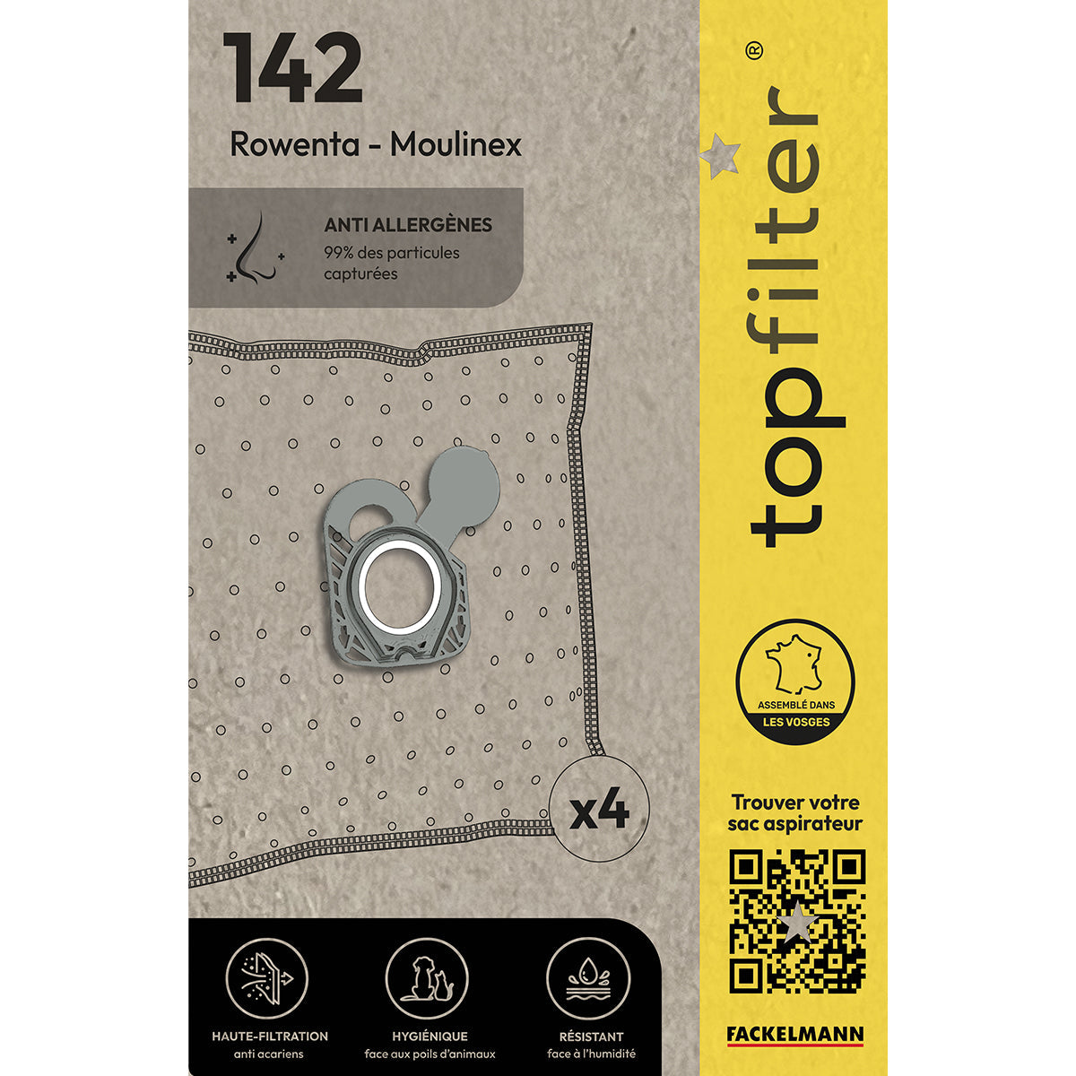 Lot de 4 sacs aspirateur Rowenta et Moulinex TopFilter Premium TopFilter - Mathon - 1