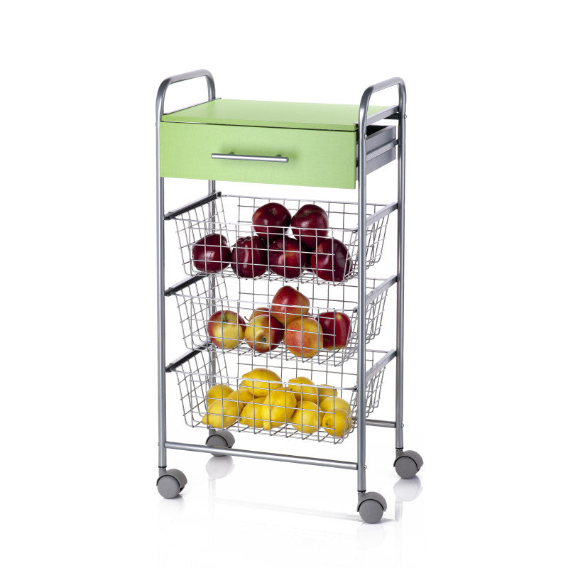 Desserte de cuisine alesia pistache – 3 paniers, tiroir et plateau d