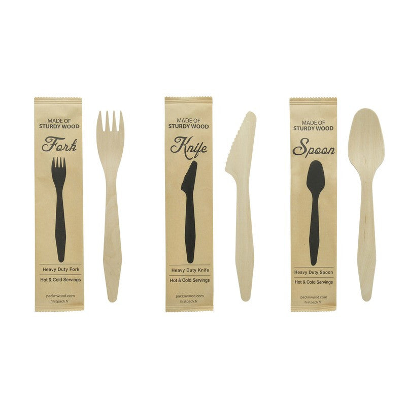 50Pcs - "Hercule" Cuillère en bois, emballage papier kraft  H185mm FirstPack - Mathon - 3