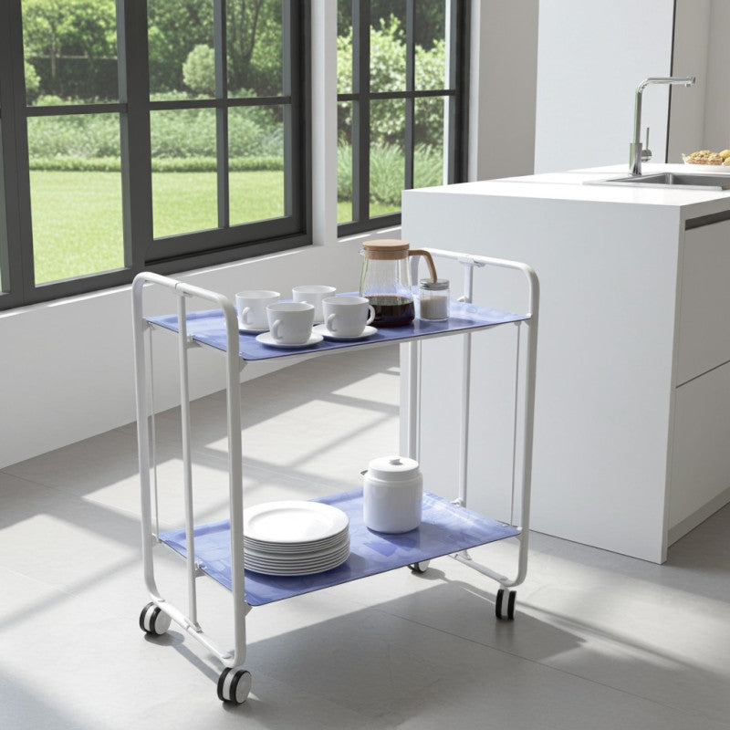 Desserte pliante 2 niveaux avec roulettes – structure blanche, bauhaus Don Hierro - Mathon - 2