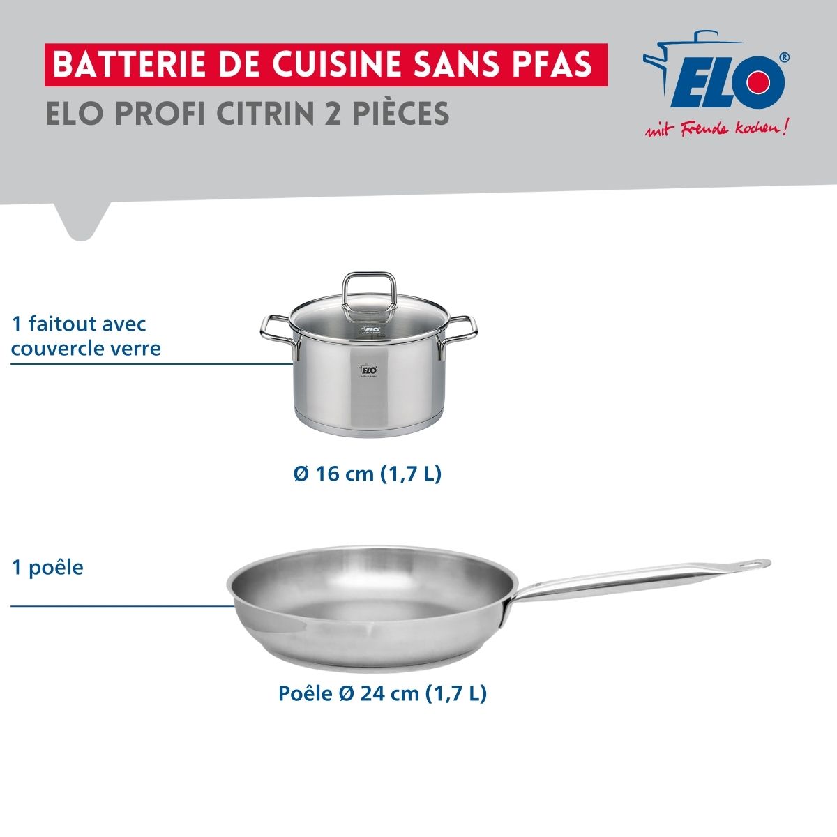 Ensemble de 1 Poêle de cuisson 24 cm et 1 faitout 16 cm  Profi Citrin Elo - Mathon - 2