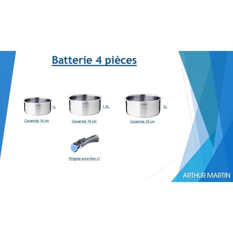 Lot de 3 casseroles inox manche amovible Arthur Martin 5531 Arthur Martin - Mathon - 3