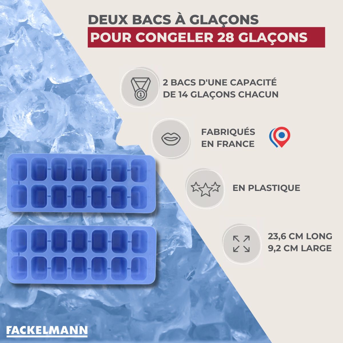 Lot de 2 Bac à glaçons 14 glaçons  Bar Concept Fackelmann - Mathon - 3