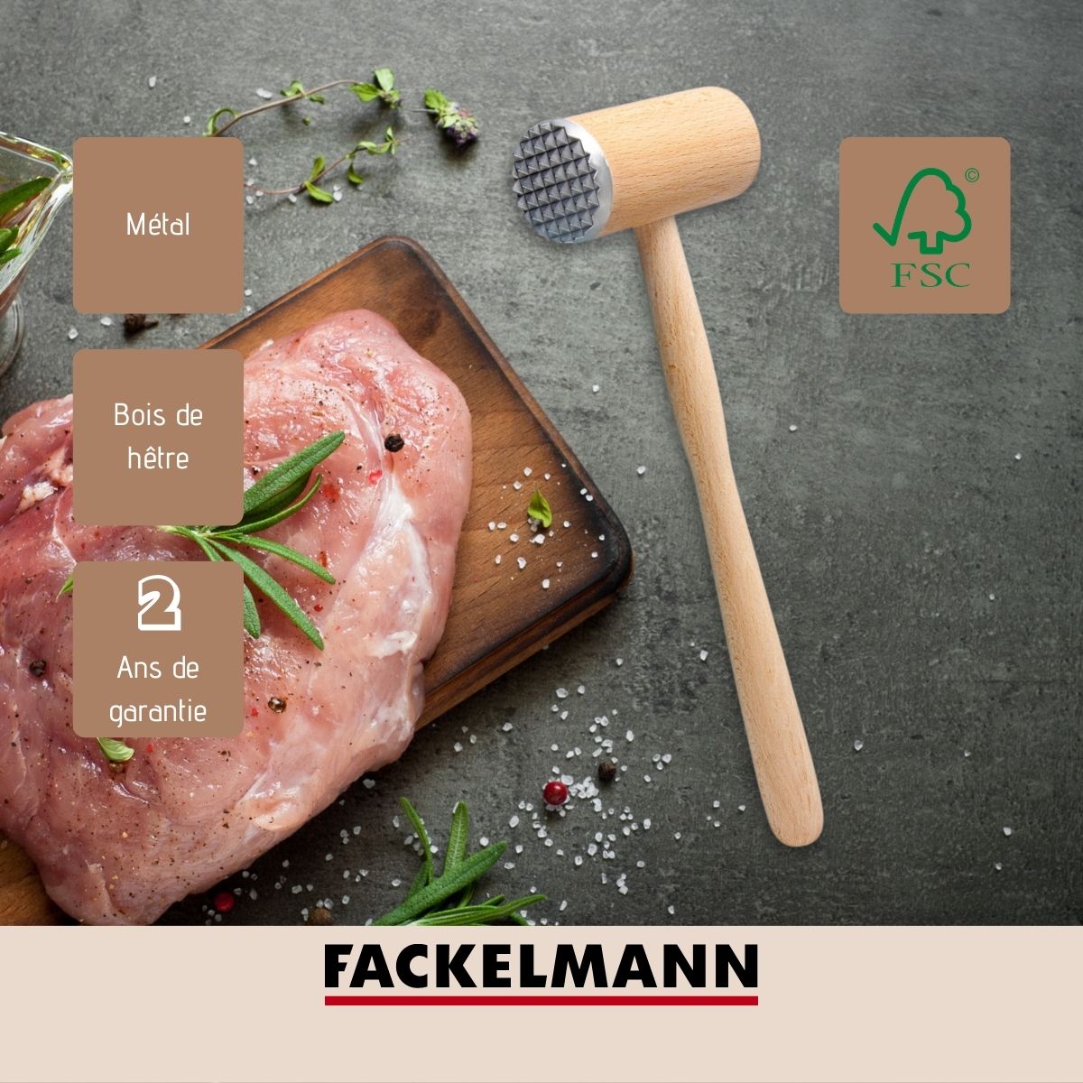 Attendrisseur de viande en bois FSC  Nature Fackelmann - Mathon - 4
