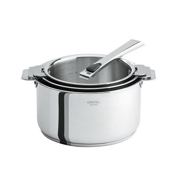 Set 3 casseroles inox Casteline 16, 18 et 20 cm et manche amovible Cristel - Mathon - 1