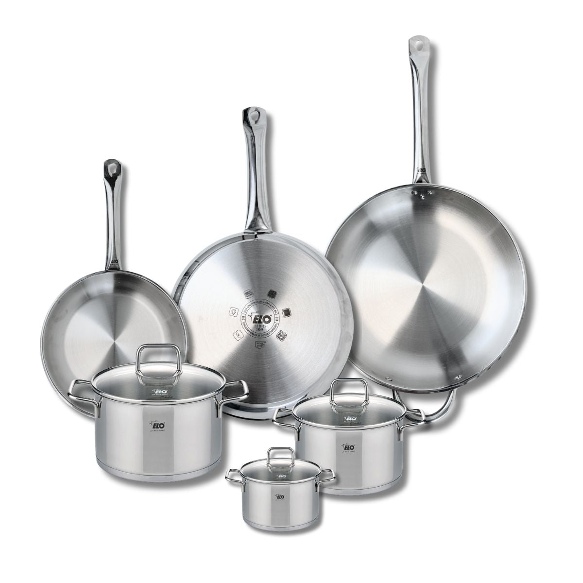 Ensemble de 3 Poêles de cuisson 24, 28 et 32 cm et 3 faitouts 12, 16 et 20 cm  Profi Citrin Elo - Mathon - 1