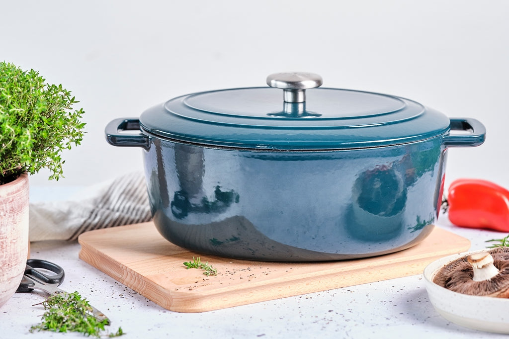 Cocotte ovale en Fonte émaillée, FONTESTIC, Bleu Canard, 31x24 cm Cosy & Trendy - Mathon - 4