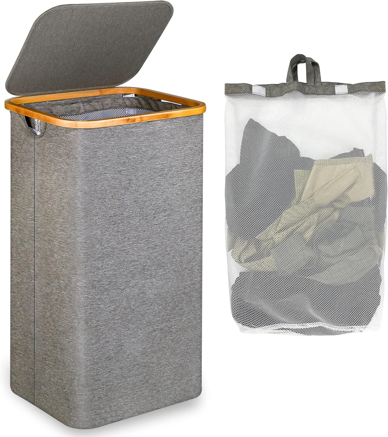 Panier à linge XL pliable 100L avec couvercle – Gris Vendos85 - Mathon