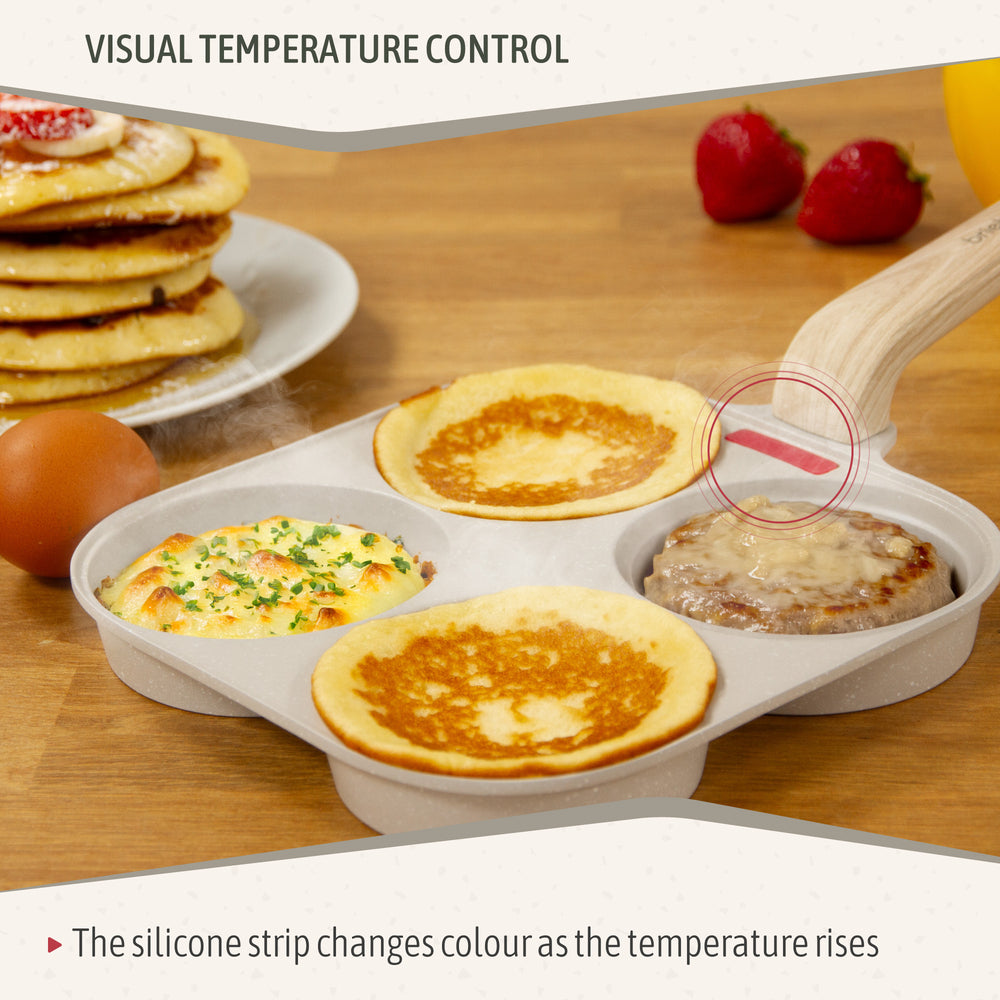 Poêle Pancakes Induction 4 Emplacements œufs au plat couvercle, Antiadhésive  Crème FPE1176 - Mathon - 7