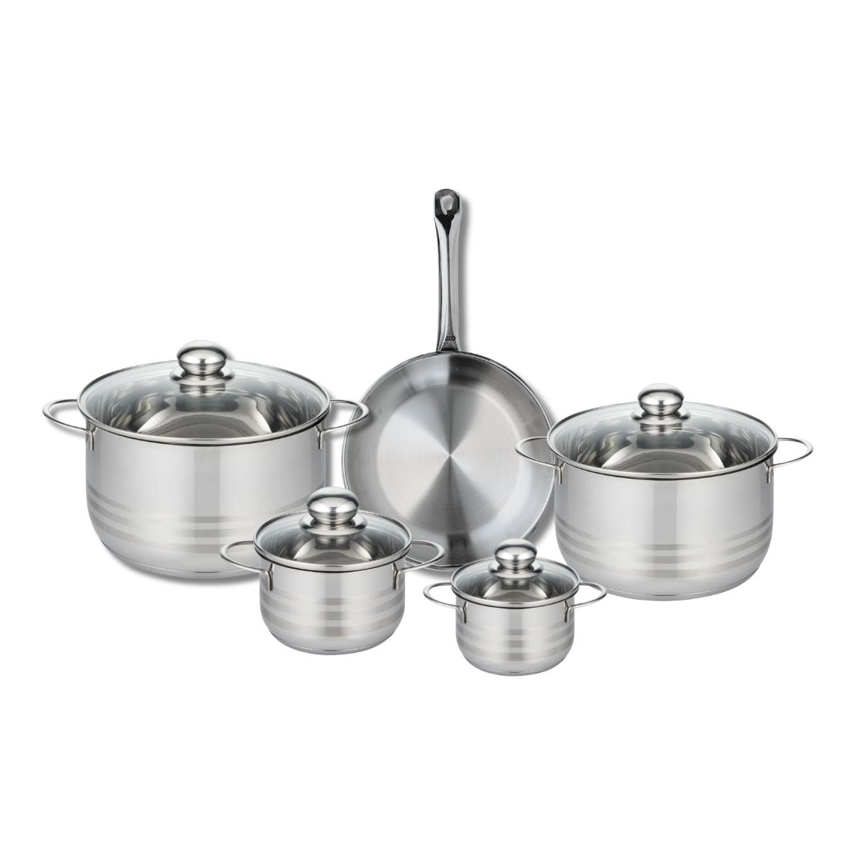 Ensemble de 1 Poêle de cuisson 24 cm et 4 faitouts 12, 14, 20 et 24 cm  Profi Brillant Elo - Mathon - 1
