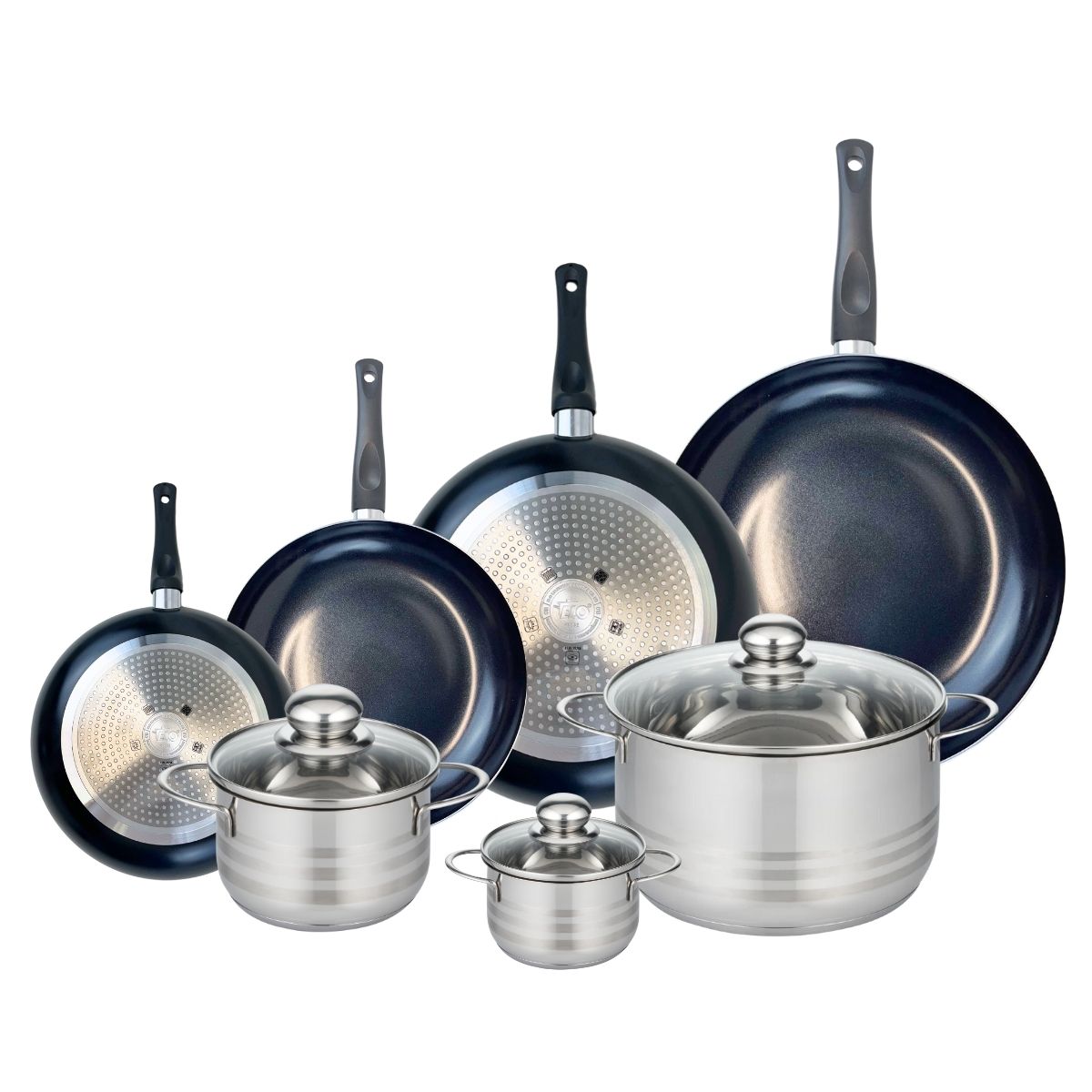 Ensemble de 4 Poêles de cuisson 20, 24, 28 et 32 cm et 3 faitouts 12, 16 et 24 cm  Prima Brillant Elo - Mathon - 1