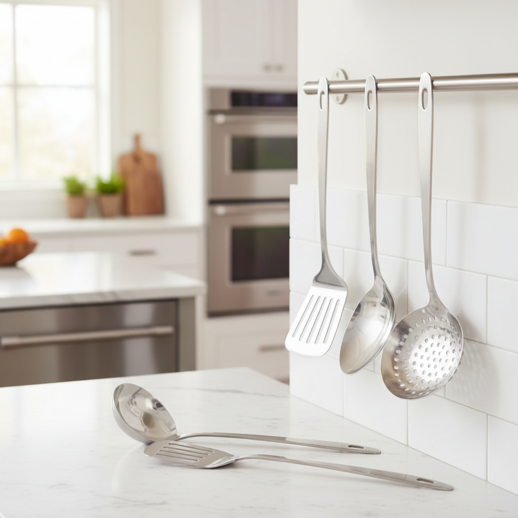 Ensemble de 4 ustensiles de cuisine en inox louche spatule ajourée cuillère et écumoire  Oxford Fackelmann - Mathon - 2