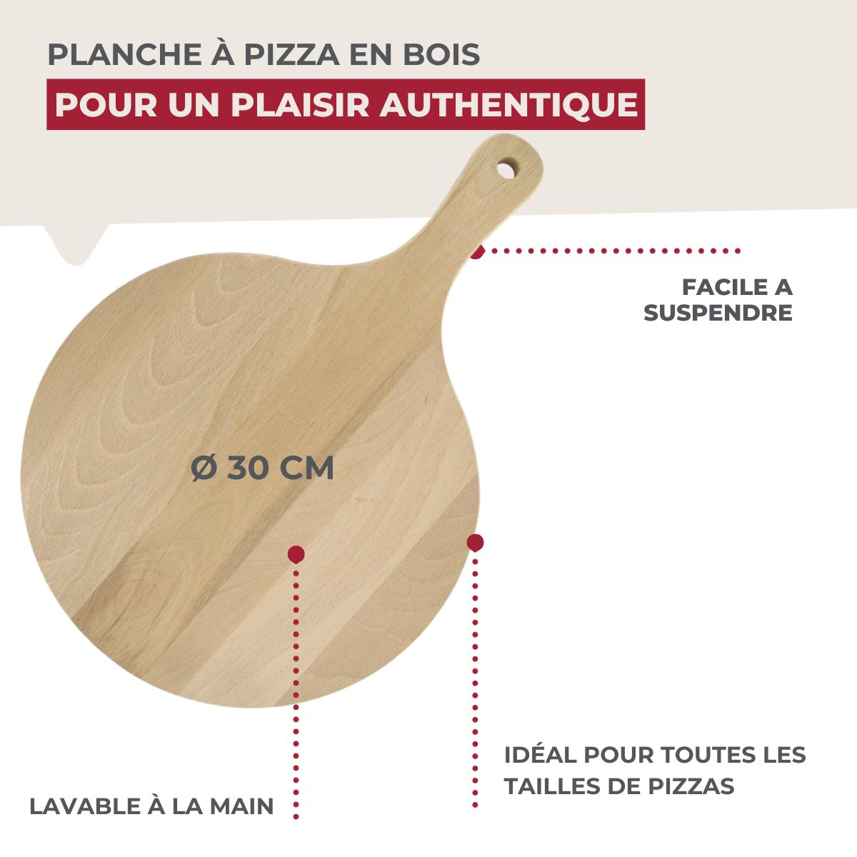 Lot de 2 planches à pizza et tarte flambée en bois 30 cm  Pizzas Lovers Fackelmann - Mathon - 3