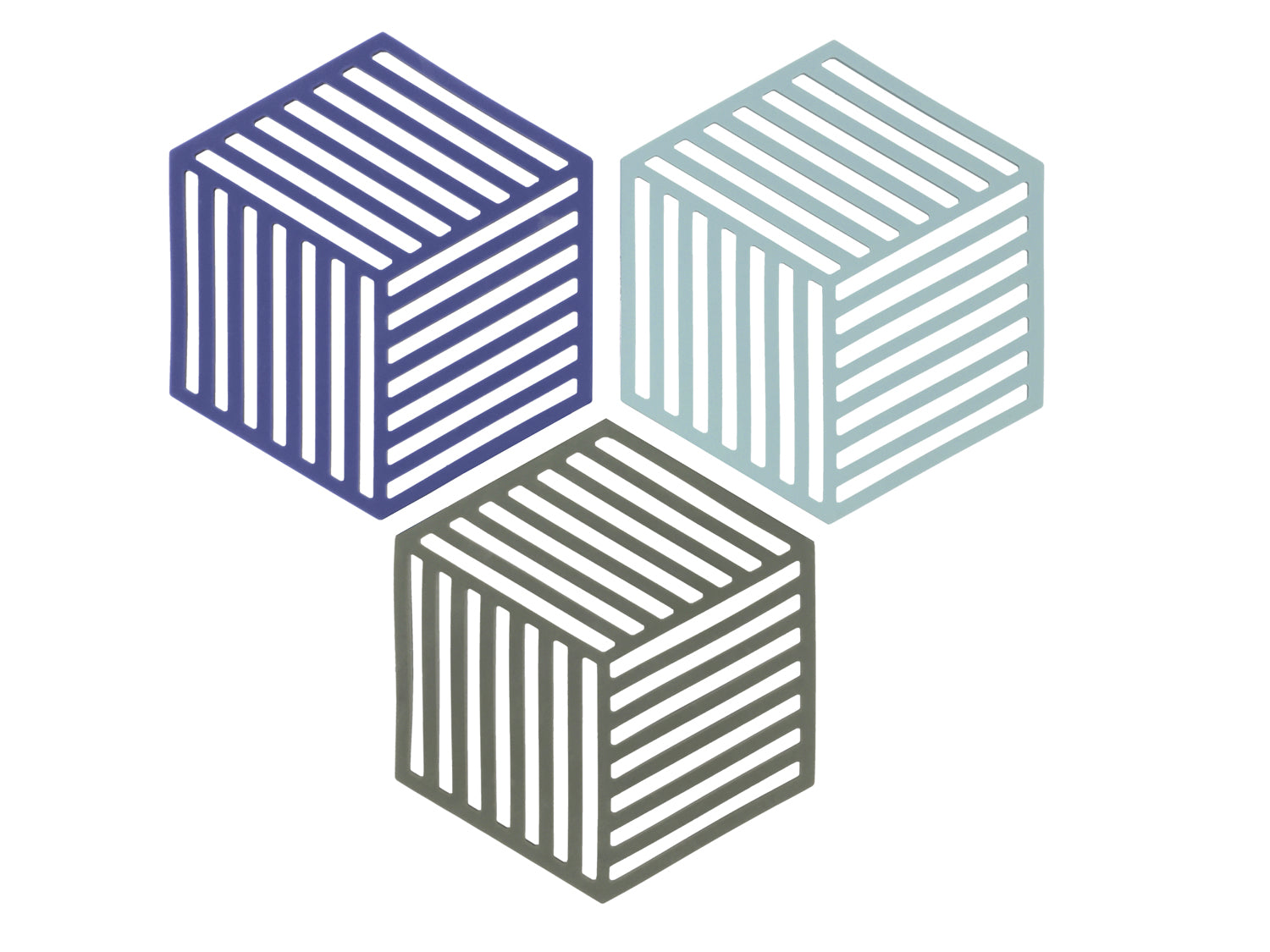 Set de 3 dessous-de-plat HEXAGON en silicone Indigo/Fog/Olive Taupe Zone Denmark - Mathon - 2