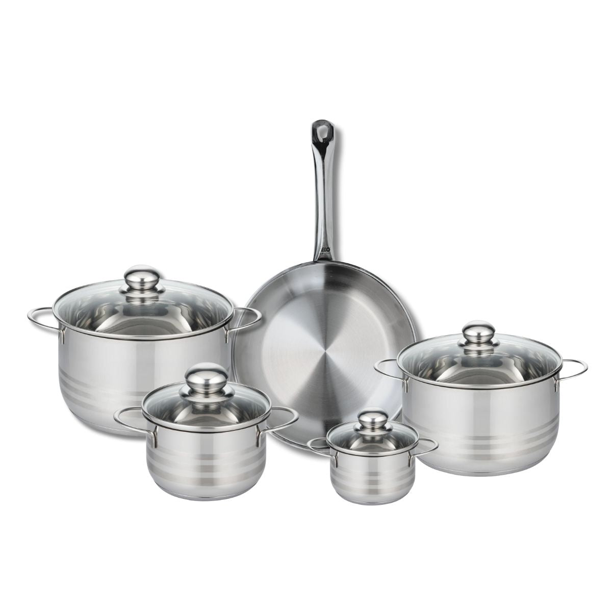 Ensemble de 1 Poêle de cuisson 28 cm et 4 faitouts 12, 16, 20 et 24 cm  Profi Brillant Elo - Mathon - 1
