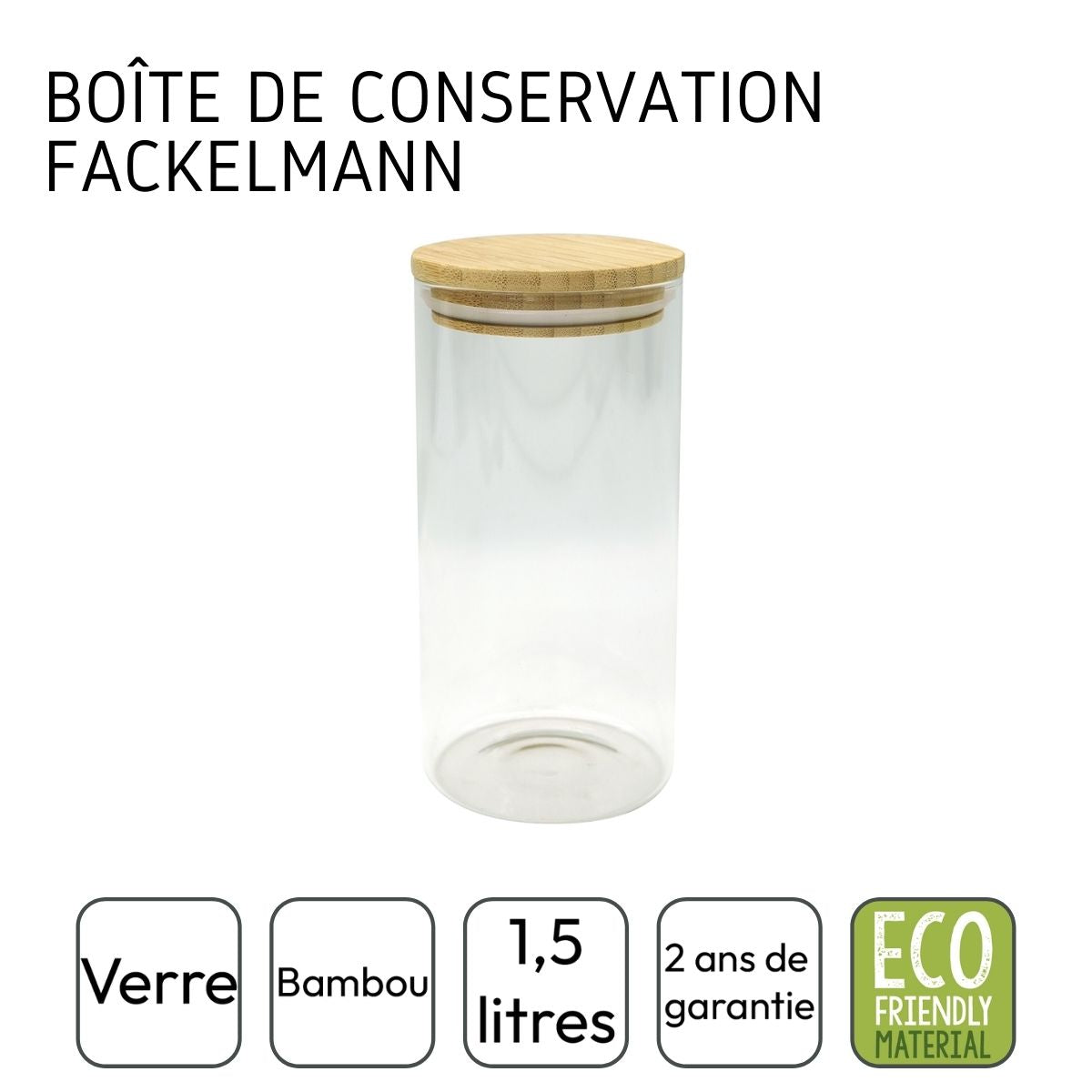 Boîte de conservation en verre 1,5L avec couvercle en Bambou  Nature Fackelmann - Mathon - 4