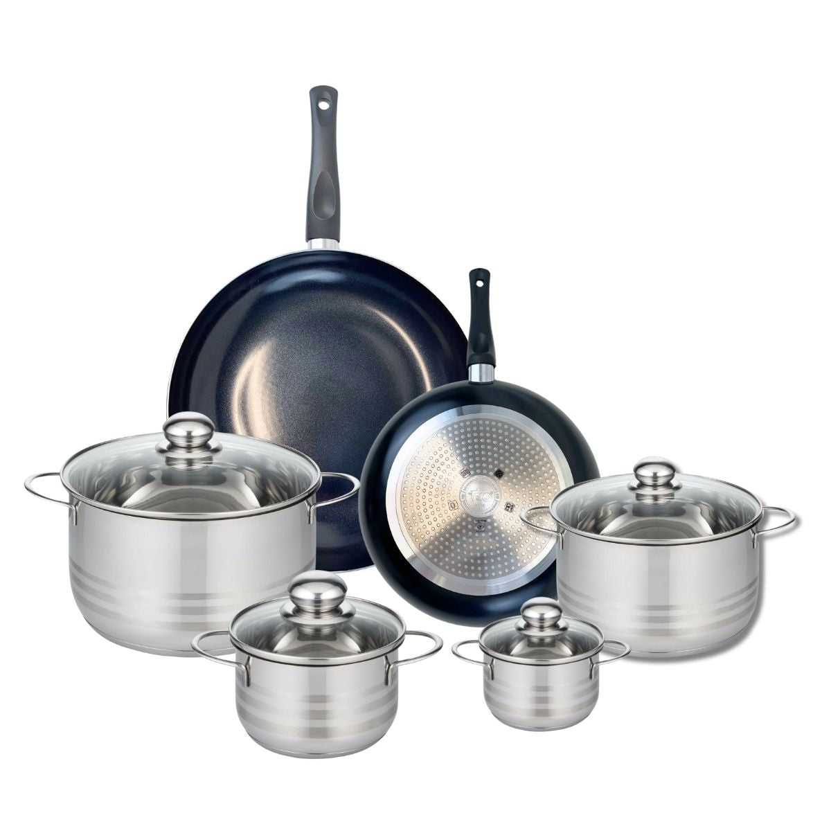 Ensemble de 2 Poêles de cuisson 24 et 32 cm et 4 faitouts 12, 16, 20 et 24 cm  Prima Brillant Elo - Mathon - 1