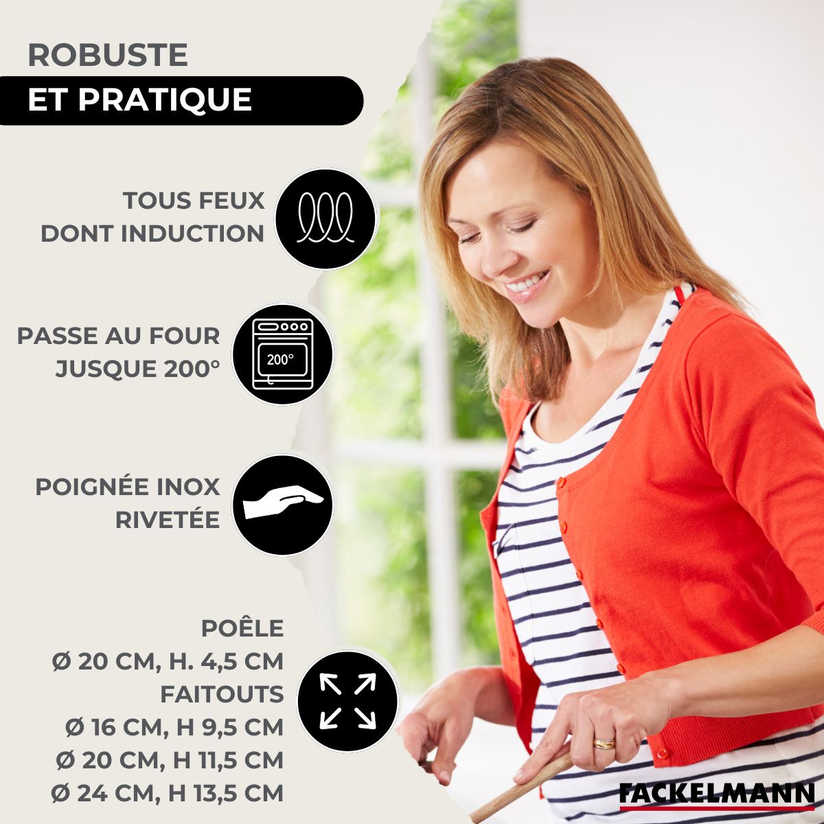 Set 1 poêle 20 cm en inox et couvercle, 3 faitouts inox 16, 20 et 24 cm et 6 ustensiles inox  Eterna Fackelmann - Mathon - 3