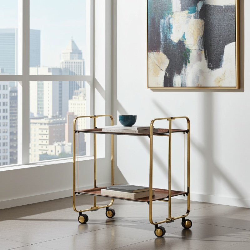 Desserte pliante 2 niveaux avec roulettes – structure recouverte d