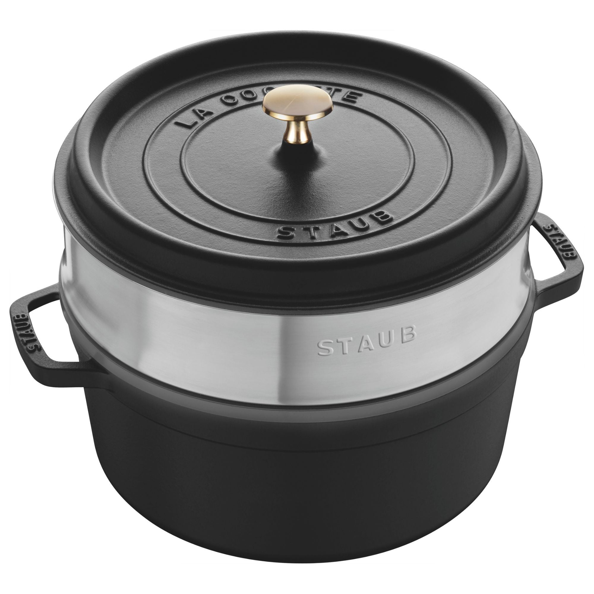 Cocotte avec panier vapeur 24 cm, Rond(e), Noir mat, Fonte Staub - Mathon - 1