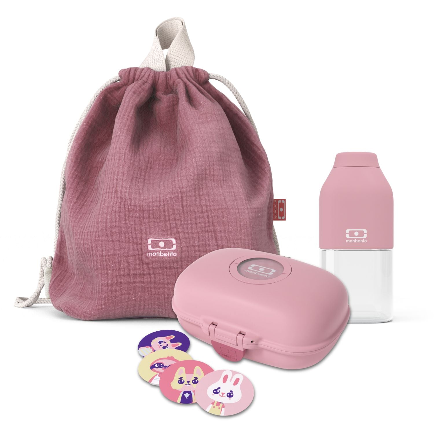 Set boîte à goûter enfants 600ml Rose + Bouteille 330 ml + Sac à dos Monbento - Mathon - 1