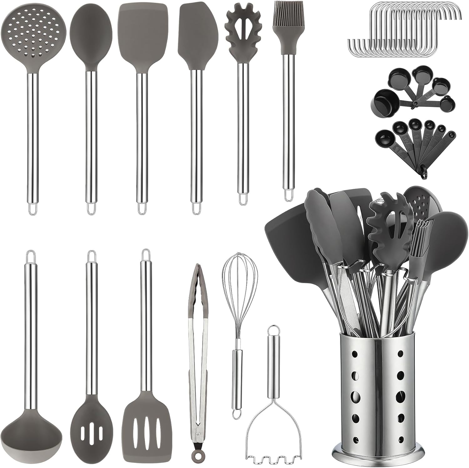 Ustensiles de cuisine, Kyraton 38 pièces en silicone antiadhésif, cuillère spatule avec porte-ustensiles en acier inoxydable Vendos85 - Mathon